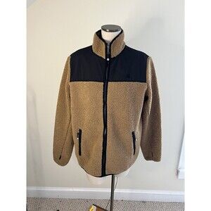 Brooks Brothers Sherpa Fleece Jacket Large Black Brown Full Zip Outdoor Cozy Coa